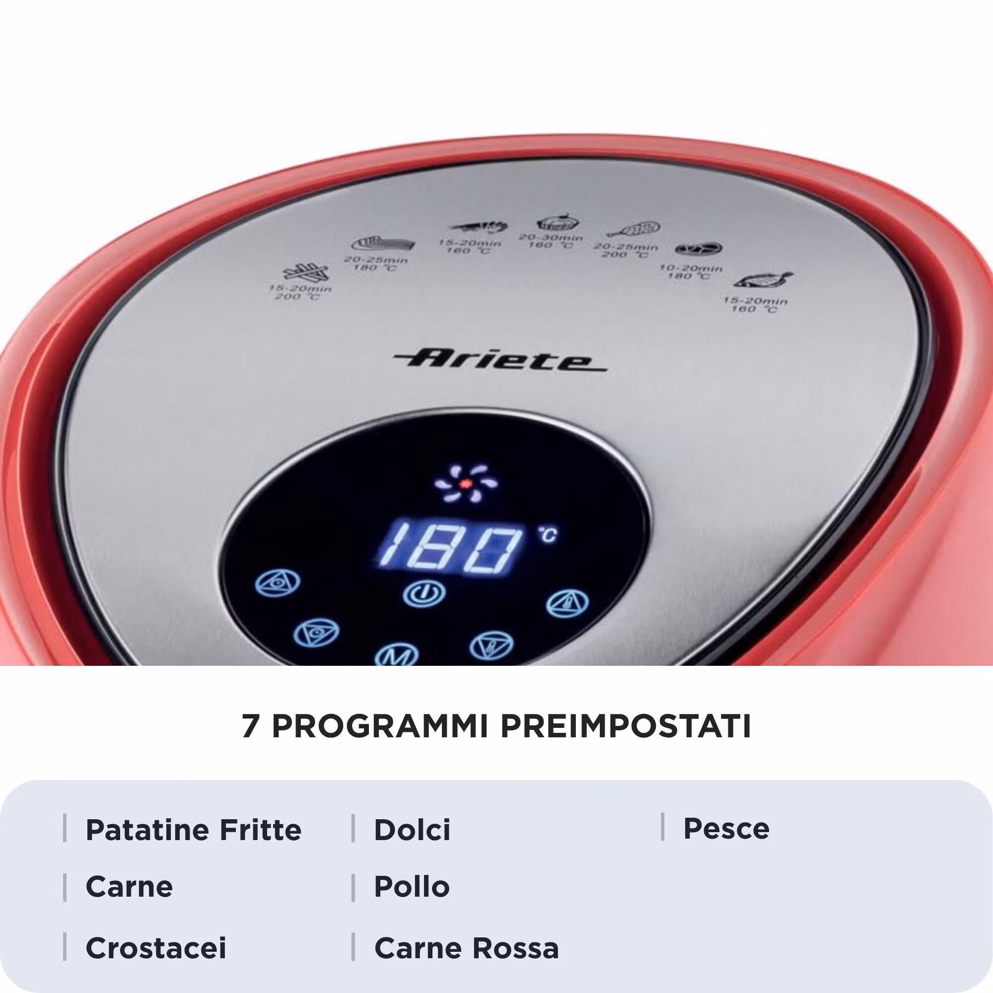 Ariete 4618 Airy Fryer XXL - Air Fryer - Fritera 2,5 kg pommes frites - 7 liter - Matlagning utan olja och fett - 1800 watt - Röd