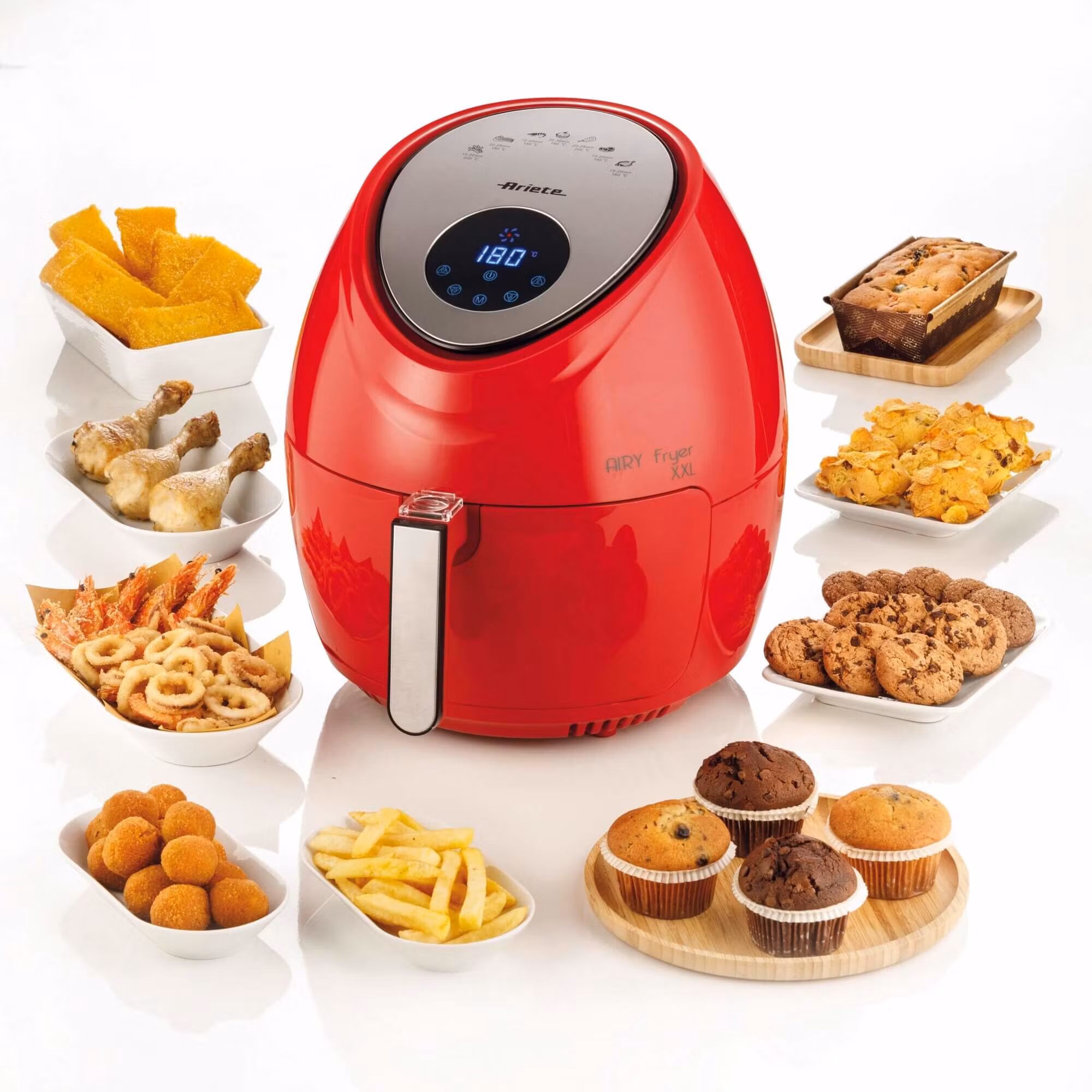 Ariete 4618 Airy Fryer XXL - Air Fryer - Fritera 2,5 kg pommes frites - 7 liter - Matlagning utan olja och fett - 1800 watt - Röd