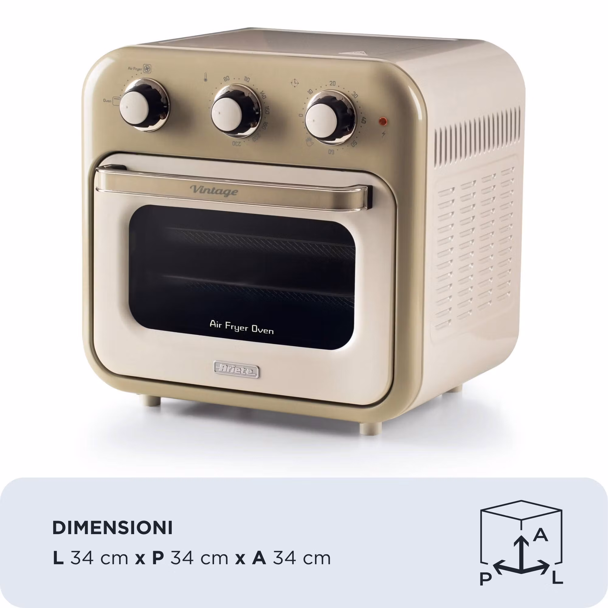 Ariete 4632 Air fryer and oven Vintage, 1400W, 2in1, Kapacitet 16L, Tillbehör ingår, Timer 60 minuter, Dubbelt glas, Beige