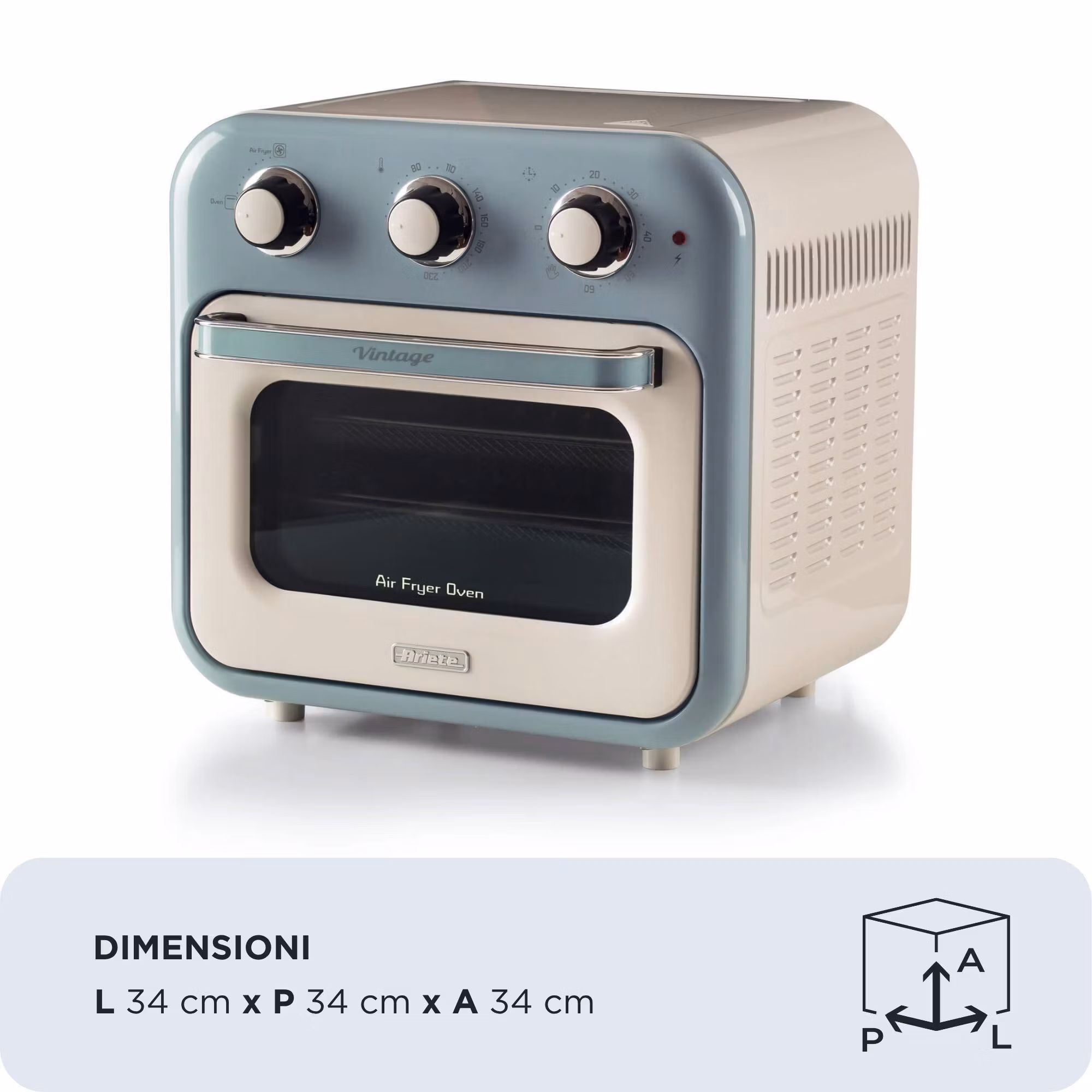 Ariete 4632 Air fryer och ugn Vintage, 1400W, 2in1, kapacitet 16L, tillbehör ingår, timer 60 minuter, dubbelt glas, blå