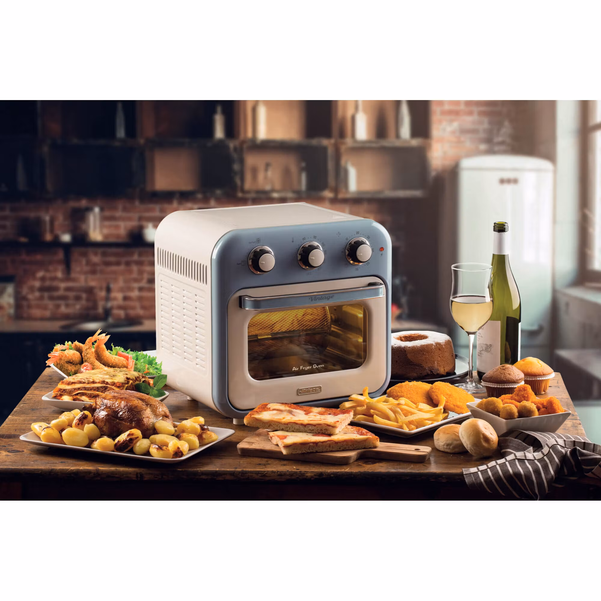 Ariete 4632 Air fryer och ugn Vintage, 1400W, 2in1, kapacitet 16L, tillbehör ingår, timer 60 minuter, dubbelt glas, blå