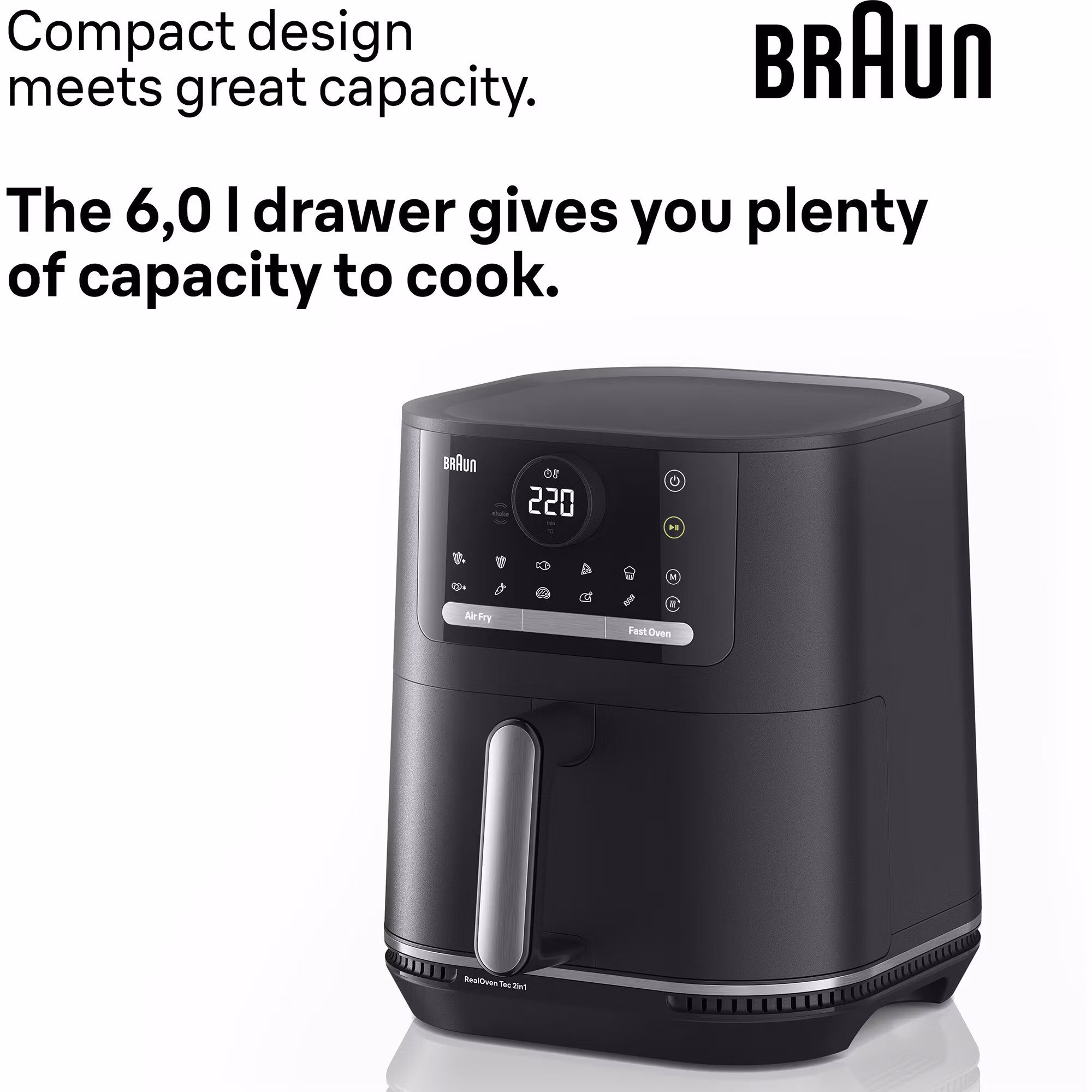 Braun Houshold 2-i-1 varmluftsfritös MultiFry 5, HF 5054I (svart, 2 000 watt, korg 6,0 liter)