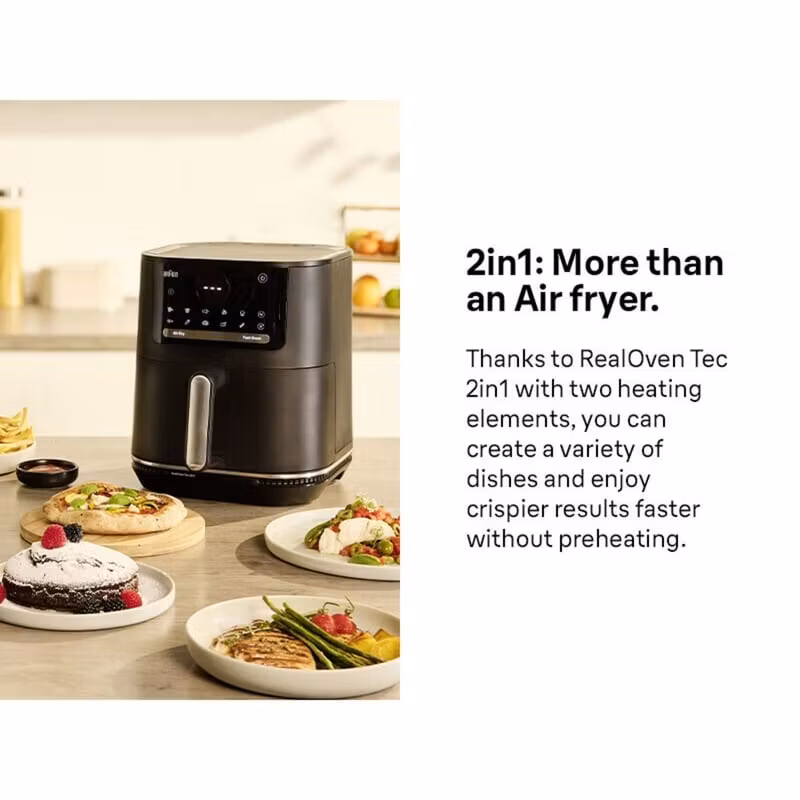 Braun Houshold 2-i-1 varmluftsfritös MultiFry 5, HF 5054I (svart, 2 000 watt, korg 6,0 liter)