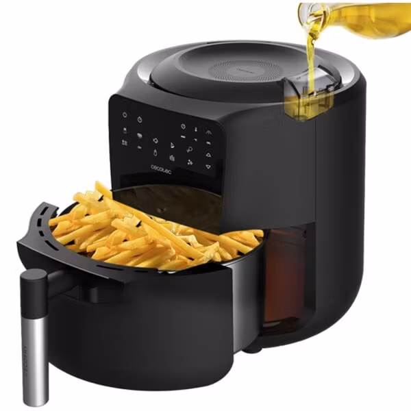 Cecotec varmluftsfritös CecoFry Rain (svart, 1 550 W, korg 5,5 liter, oljedispenser)