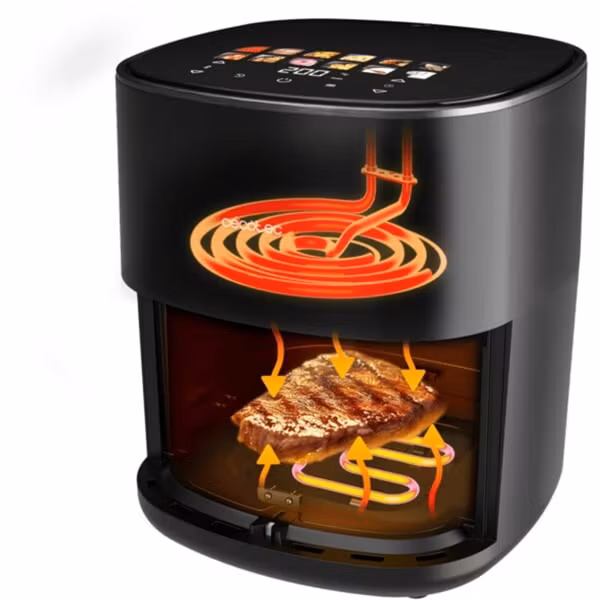 Cecotec Cecofry&Grill Duoheat 6500 svart airfryer, 2 200 watt, 6,5 liters korg, med insynsfönster och dubbelt värmeelement