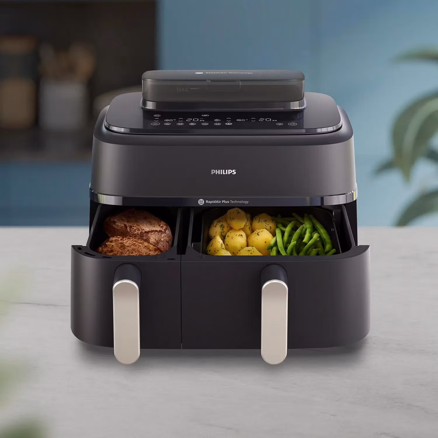 Philips 5000 series NA551/00 varmluftsfritös Dubbel 9 L fristående 2750 W Svart, Silver