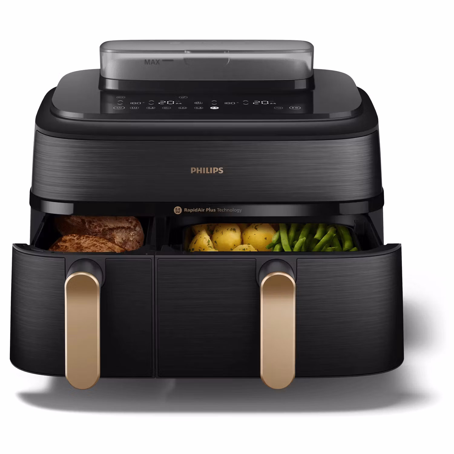 Philips 5000 series NA552/00 Airfryer Dubbel 9 L fristående 2750 W varmluftsfritös svart/guld