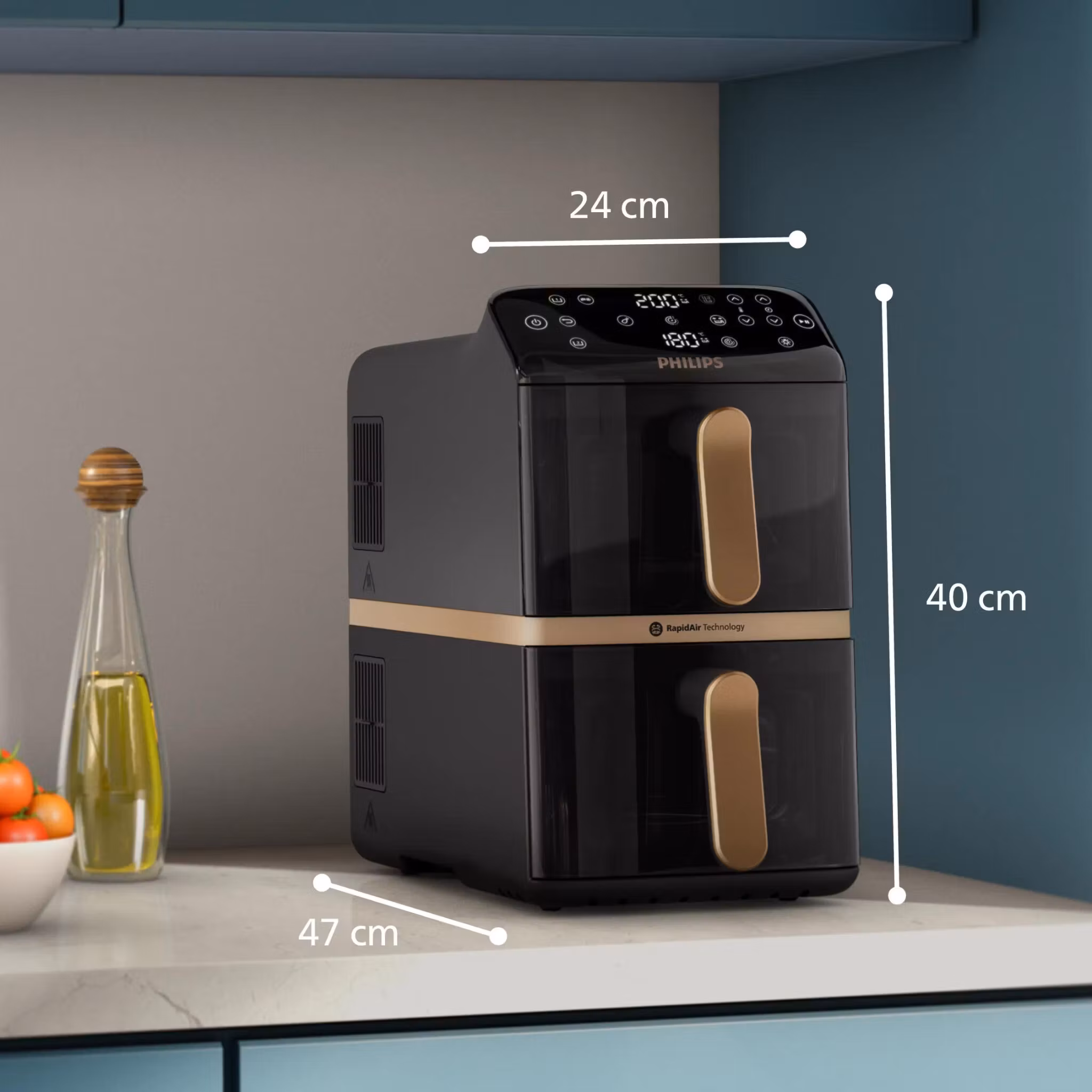 Philips 4000 series Dual Stack Airfryer Vertical Basket 10L Double Stand-alone 2750 W varmluftsfritös svart