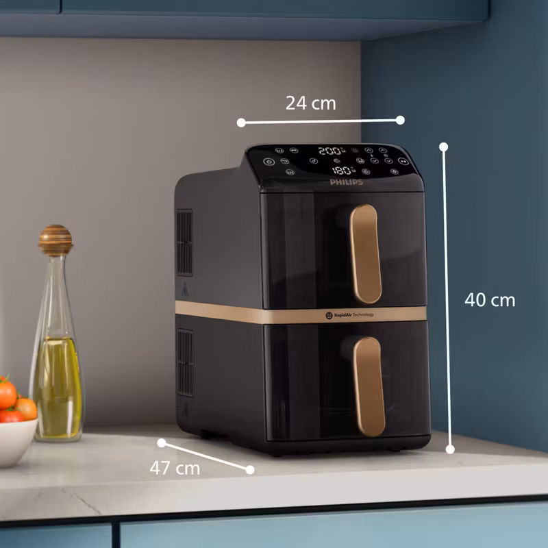 Philips 4000 series Dual Stack Airfryer Vertical Basket 10L Double Stand-alone 2750 W varmluftsfritös svart