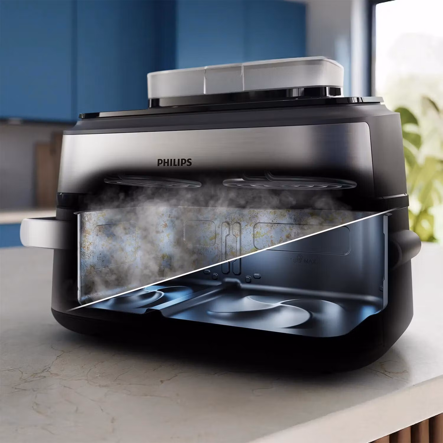 Philips 5000 series NA565/02 fritös Dubbel 9,5 L fristående 2750 W varmluftsfritös svart, silver, rostfritt stål