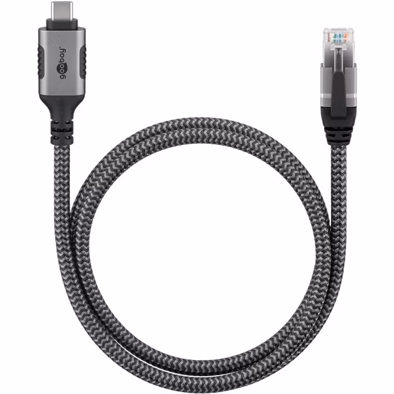 Goobay 70753 USB-C USB 3.1 till RJ45 Ethernetkabel Cat 6 FTP 7,5 m Svart och silver