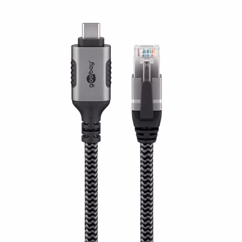 Goobay 70755 USB-C 3.1 till RJ45 nätverksadapterkabel 15 m CAT6 1 Gbit/s Svart och silver