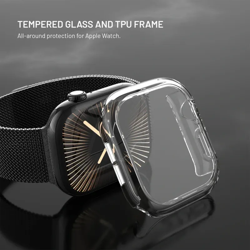 FIXED Pure Skyddsfodral med härdat glas för Apple Watch Series 10 42 mm Clear