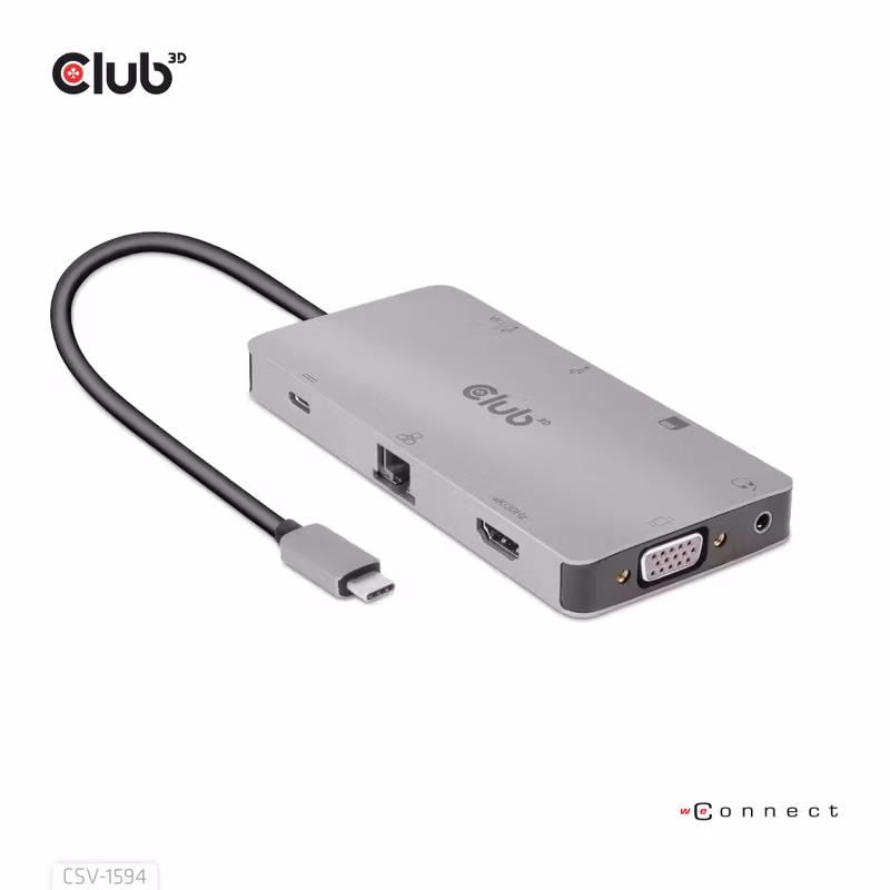 Club 3D CSV-1594 9-i-1 USB-C-hubb med HDMI, VGA och 100 W PD