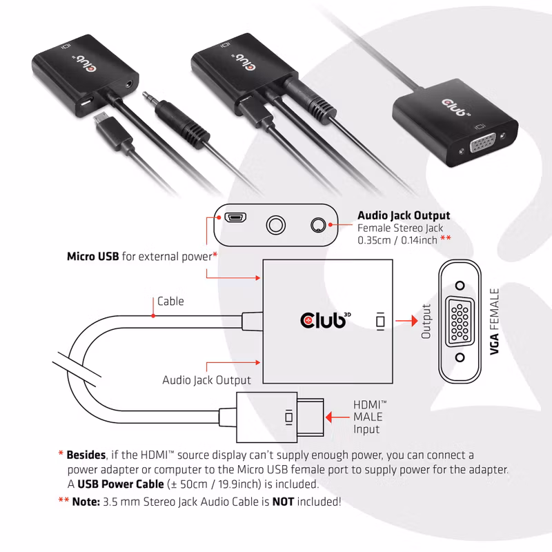 Club 3D CAC-1302 HDMI till VGA Aktiv adapter med ljud Svart
