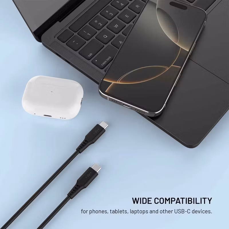 FIXED Liquid Silicone 60 W USB-C till USB-C 0,3 m Silikonkabel Svart