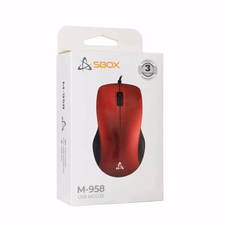 SBOX M-958R Kabelansluten Optisk Mus 1 000 DPI Röd