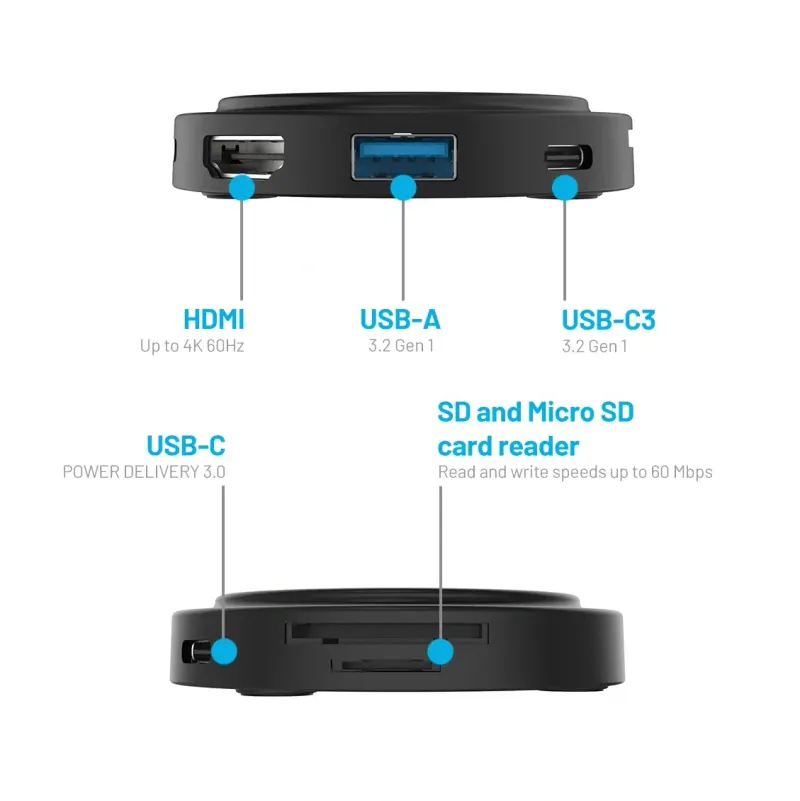 FIXED MagHUB FIXHU-M-BK 7-i-1 USB-C-hubb med 4K HDMI och trådlös MagSafe-laddning Svart