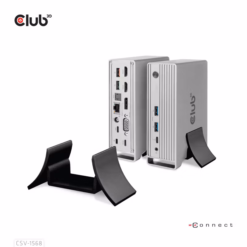 Club 3D CSV-1568 USB-C-dockningsstation 10 Gbit/s för tre skärmar med 120 W nätadapter Grey
