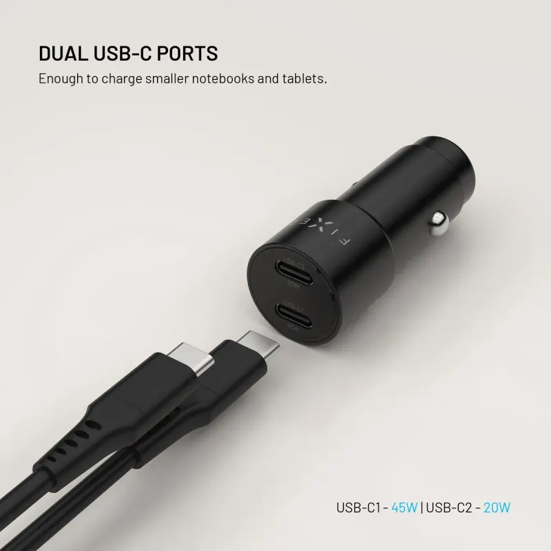 FIXED FIXCC65-CC-BK 65 W 2 × USB-C Billaddare Svart