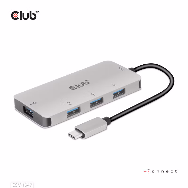 Club 3D CSV-1547 USB-C-hubb 10 Gbps med 4 × USB-A Grå