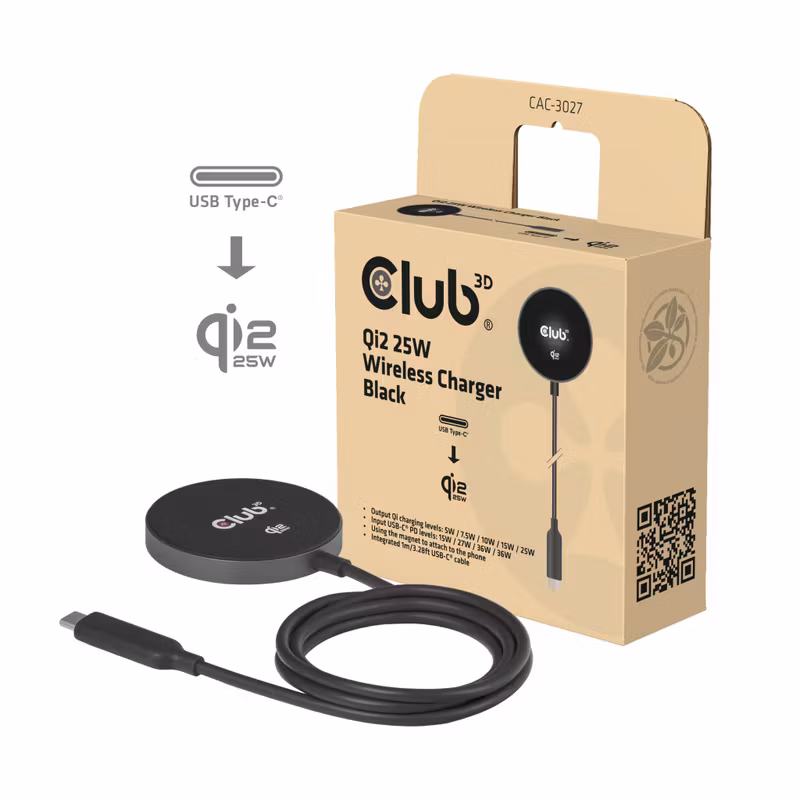 Club 3D CAC-3027 Qi2 trådlös laddare 25 W magnetisk
