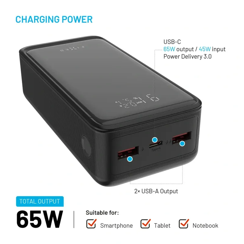 FIXED Zen2 30 Plus FIXZEN2-30P-BK 30 000 mAh 65 W Powerbank Svart