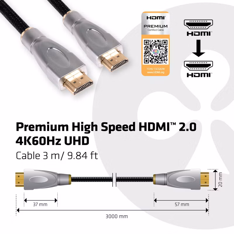 Club 3D CAC-1310 Premium HDMI 2.0-kabel 4K 60 Hz 3 m Svart