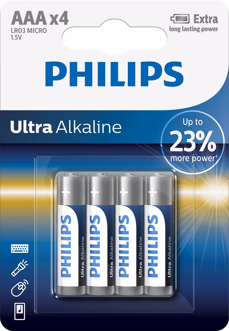 Philips ExtremeLife+ LR03E4B AAA Alkaliska Batterier 4-pack