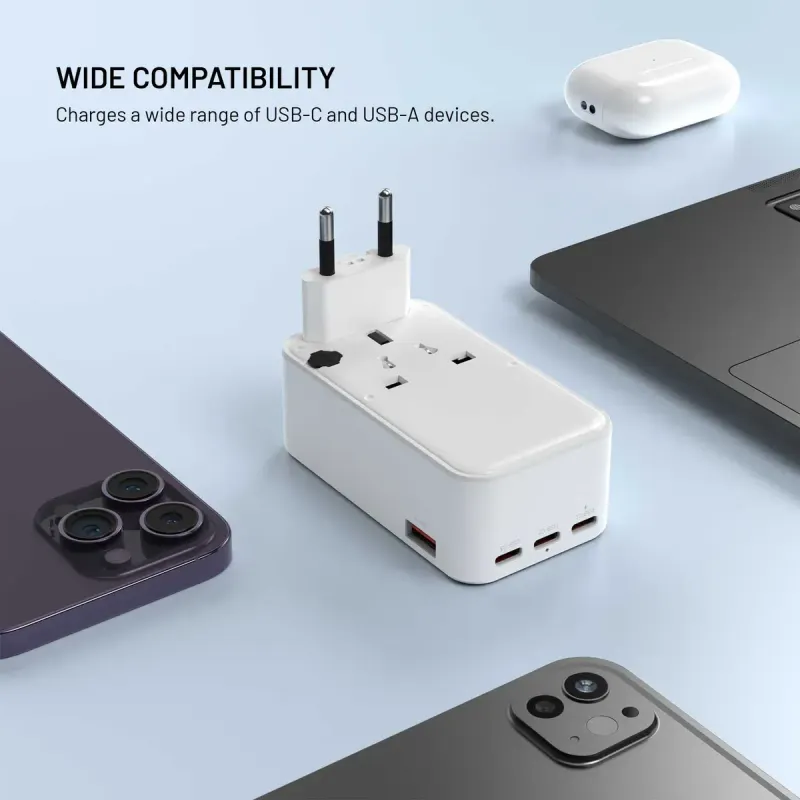 FIXED Voyager Slim 45 W GaN USB-C/USB-A Reseladdare EU/UK/USA/AU Vit