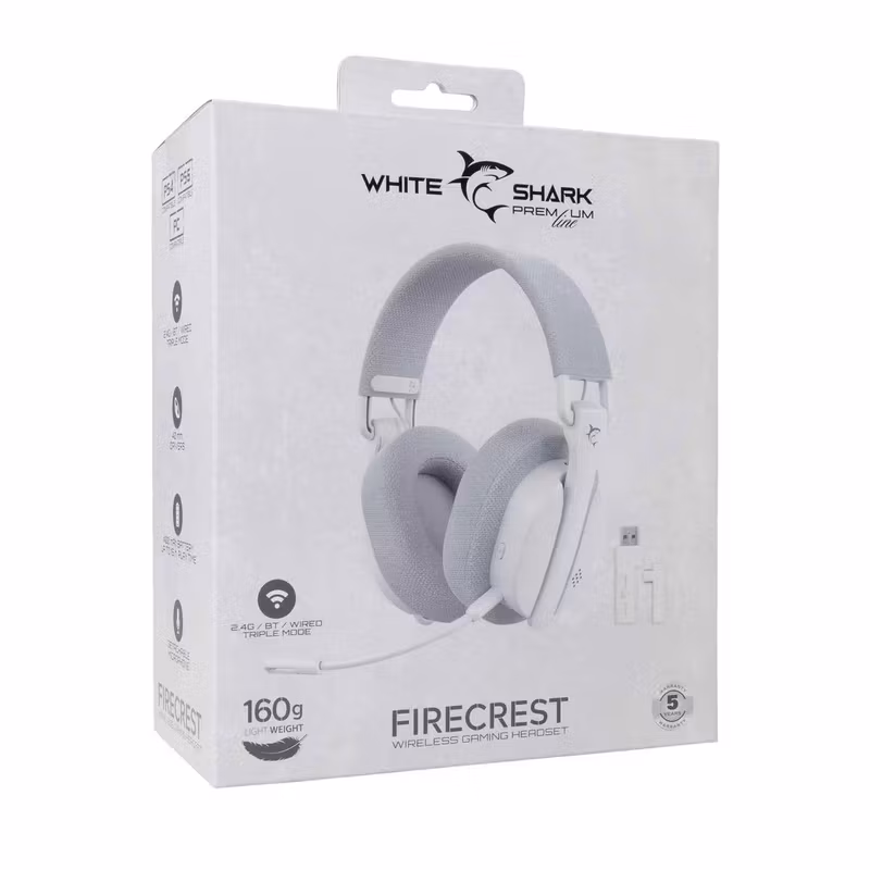 White Shark Premium FIRECREST Trådlöst Over-Ear Spelheadset Vit/Grå