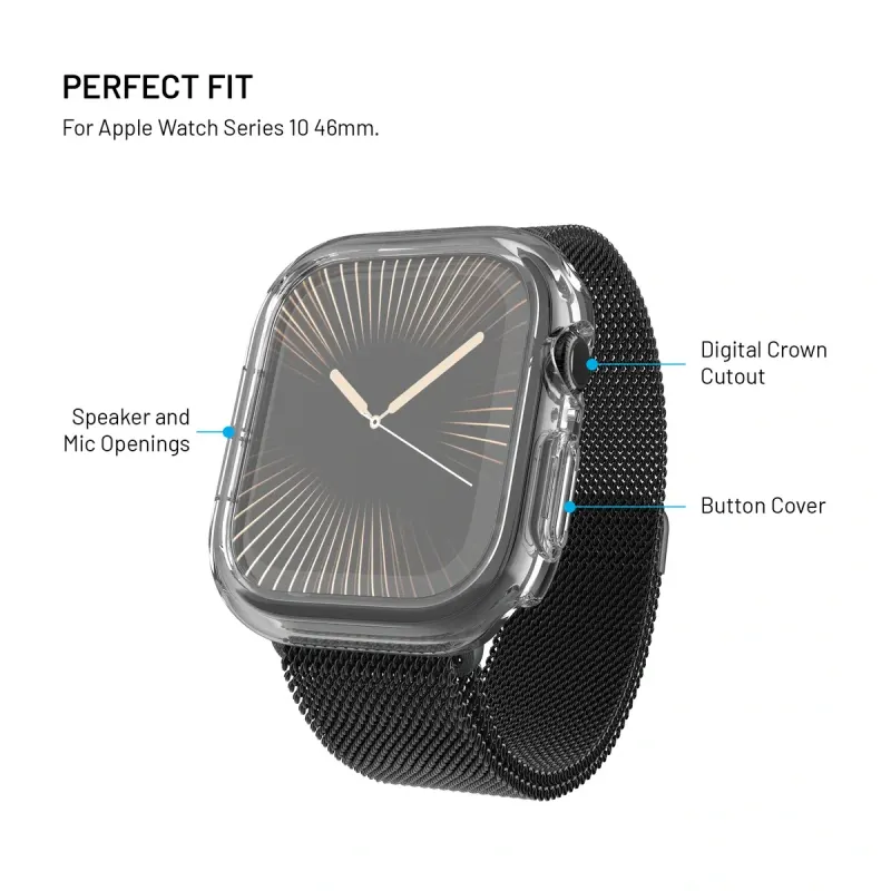 FIXED Pure Skyddsfodral med härdat glas för Apple Watch Series 10 46 mm Clear