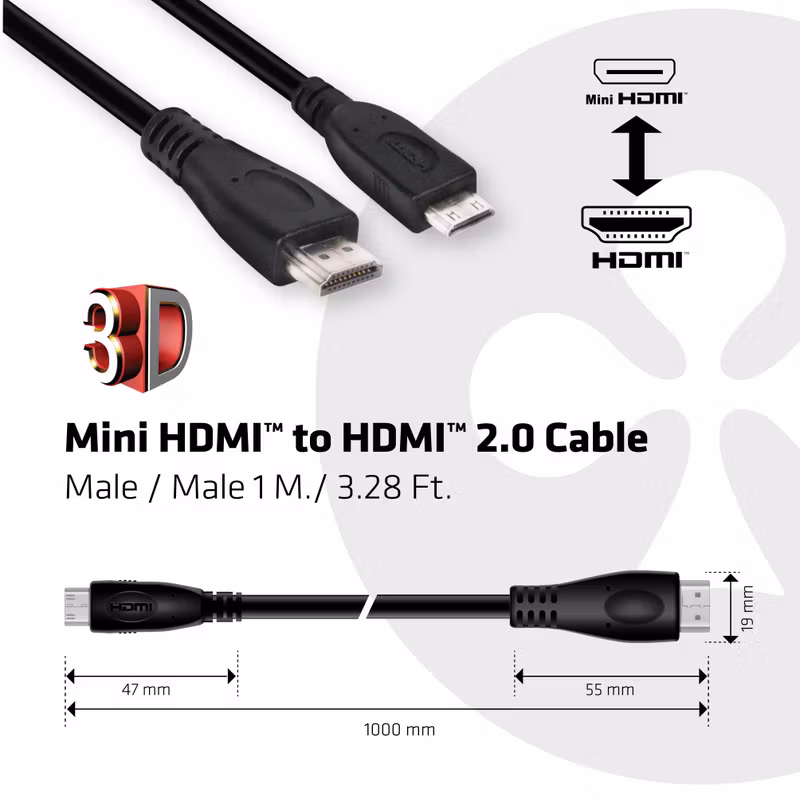 Club 3D CAC-1350 Mini HDMI till HDMI 2.0-kabel 4K 60 Hz 1 m Svart
