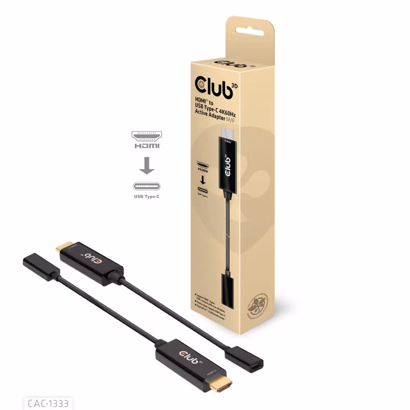 Club 3D CAC-1333 HDMI till USB-C-adapterkabel 4K 60 Hz 22 cm Svart