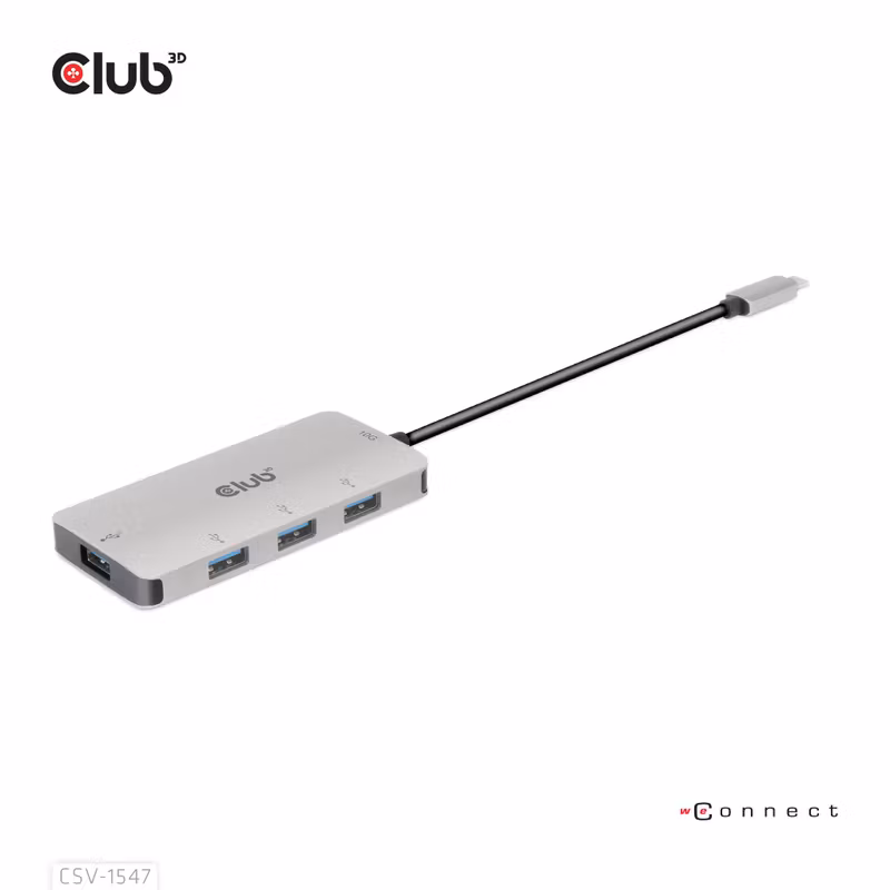 Club 3D CSV-1547 USB-C-hubb 10 Gbps med 4 × USB-A Grå