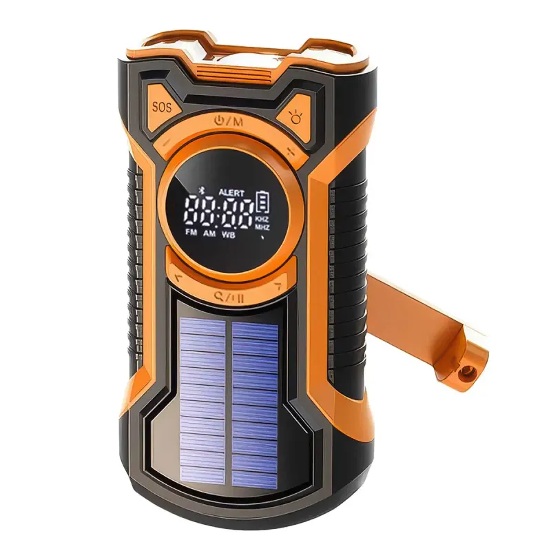 Just in Case Nödradio med Solcell, Vev och 5 000 mAh Powerbank Svart/orange