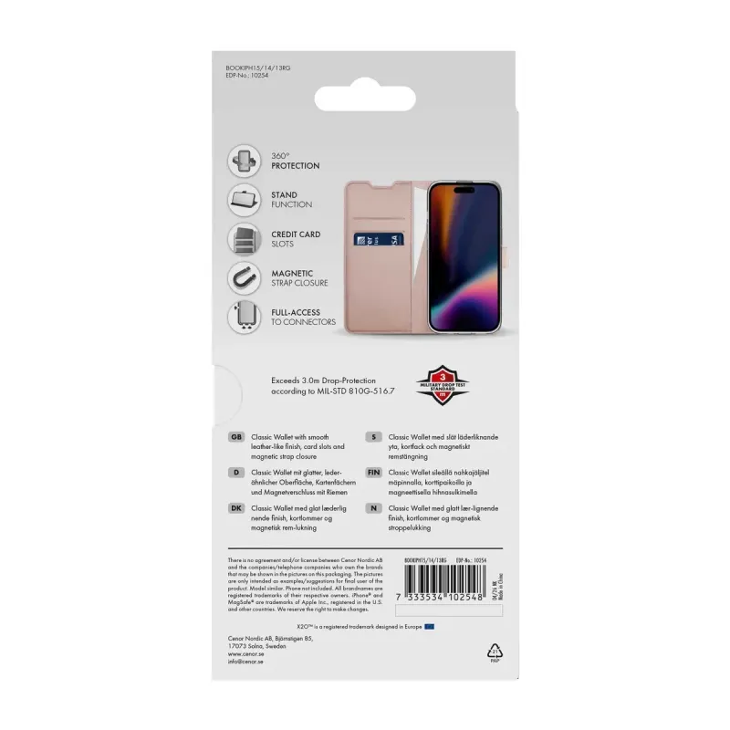 X2O Classic Wallet Plånboksfodral för Apple iPhone 15/14/13 Rose Gold