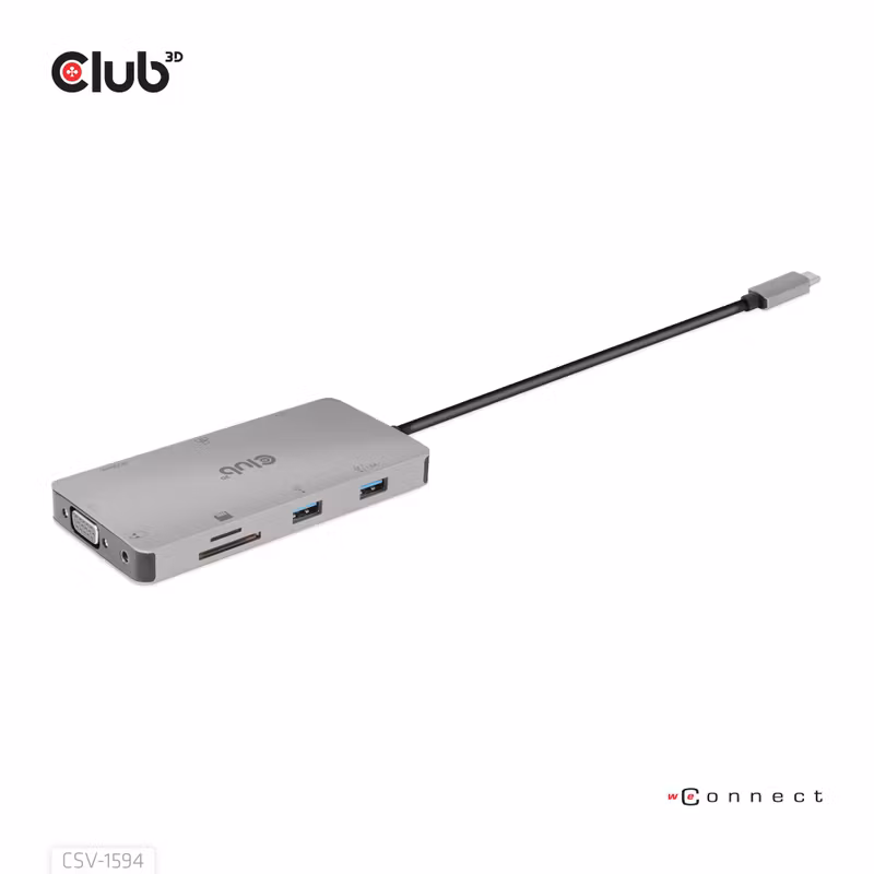 Club 3D CSV-1594 9-i-1 USB-C-hubb med HDMI, VGA och 100 W PD