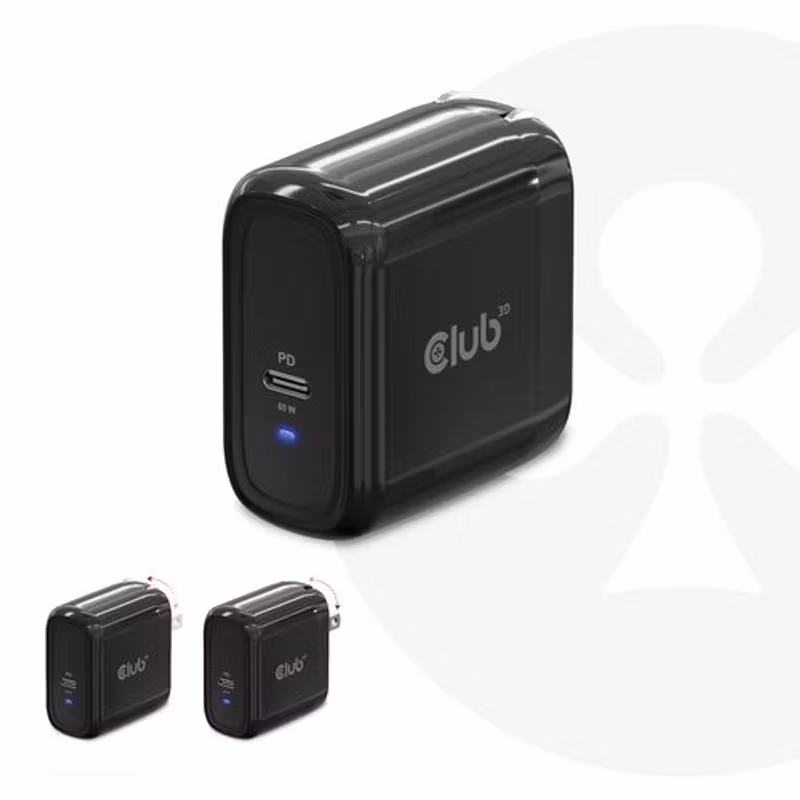 Club 3D CAC-1905EU 65 W GaN USB-C-laddare PD 3.0 PPS Black
