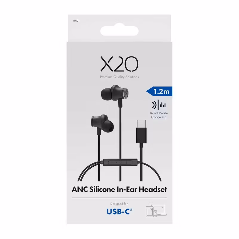 X2O USB-C ANC In-ear-headset med silikonpluggar 1,2 m Svart