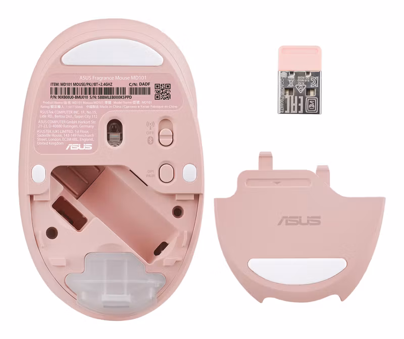 ASUS Fragrance MD101 Trådlös Optisk Mus med Doftfunktion Bluetooth och 2,4 GHz Rosa