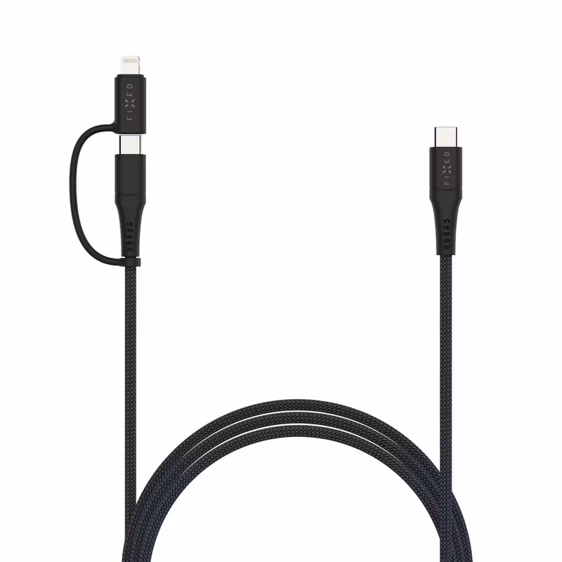 FIXED 2in1 Combo 60 W USB-C till USB-C 3 m Laddnings- och datakabel med Lightning-adapter Svart