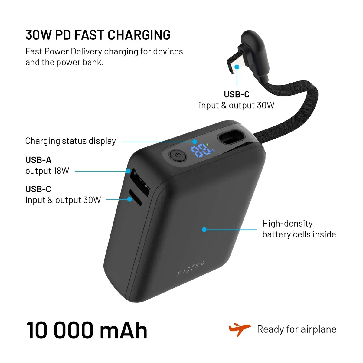 FIXED Zen 10 Loop FIXZENL-10-BK 10 000 mAh 30 W Powerbank Svart