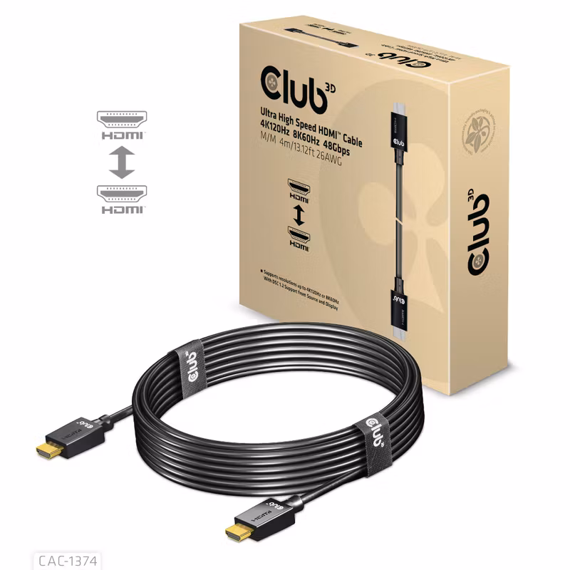 Club 3D CAC-1374 Ultra High Speed HDMI 2.1-kabel 4K 120 Hz 8K 60 Hz 4 m Svart