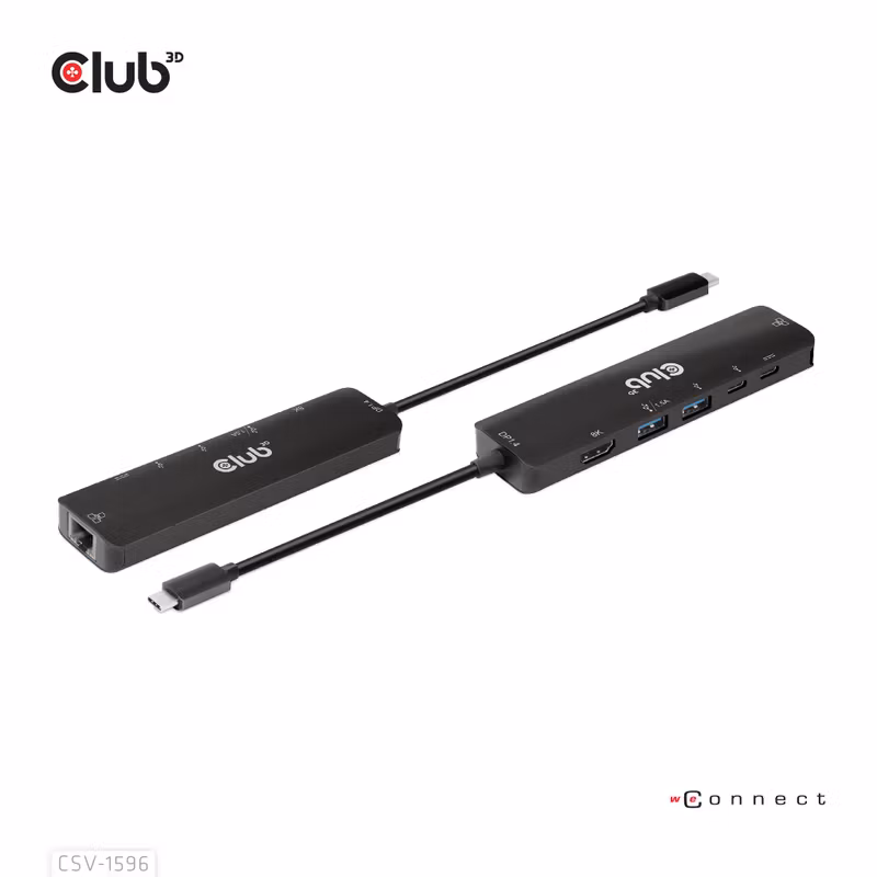 Club 3D CSV-1596 6-i-1 USB-C-dockningsstation HDMI 8K 30 Hz med 100 W PD Svart
