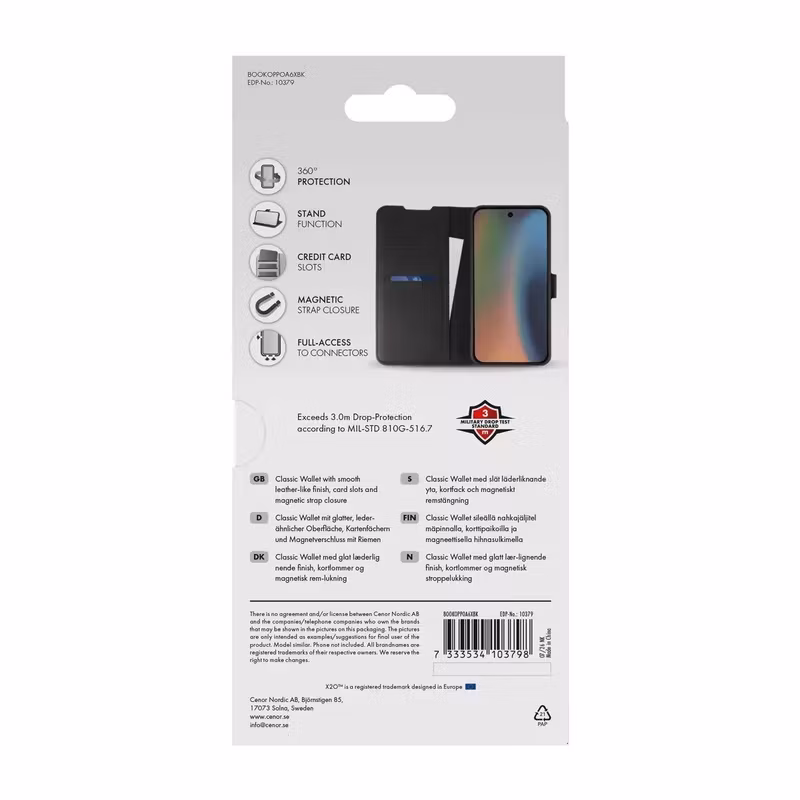 X2O Classic Wallet Plånboksfodral Oppo A6x/A6 Svart