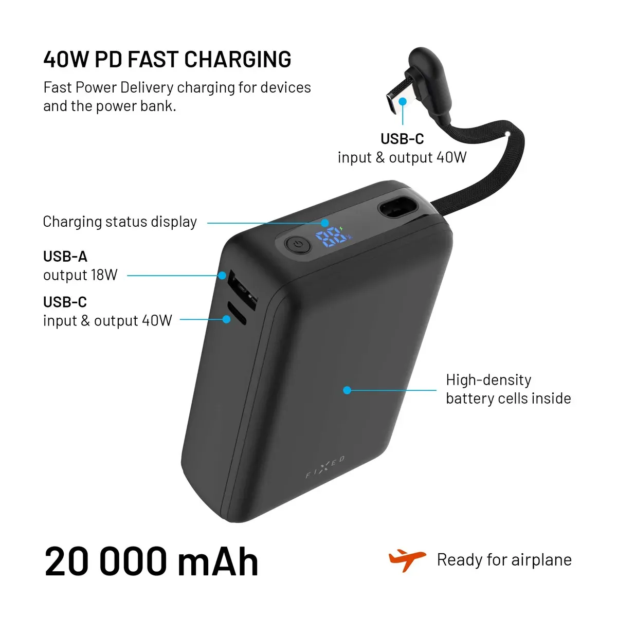 FIXED Zen 20 Loop FIXZENL-20-BK 20 000 mAh 40 W Powerbank Svart