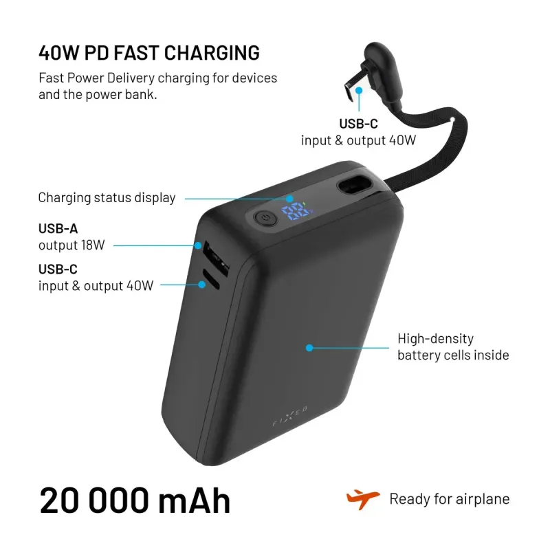 FIXED Zen 20 Loop FIXZENL-20-BK 20 000 mAh 40 W Powerbank Svart