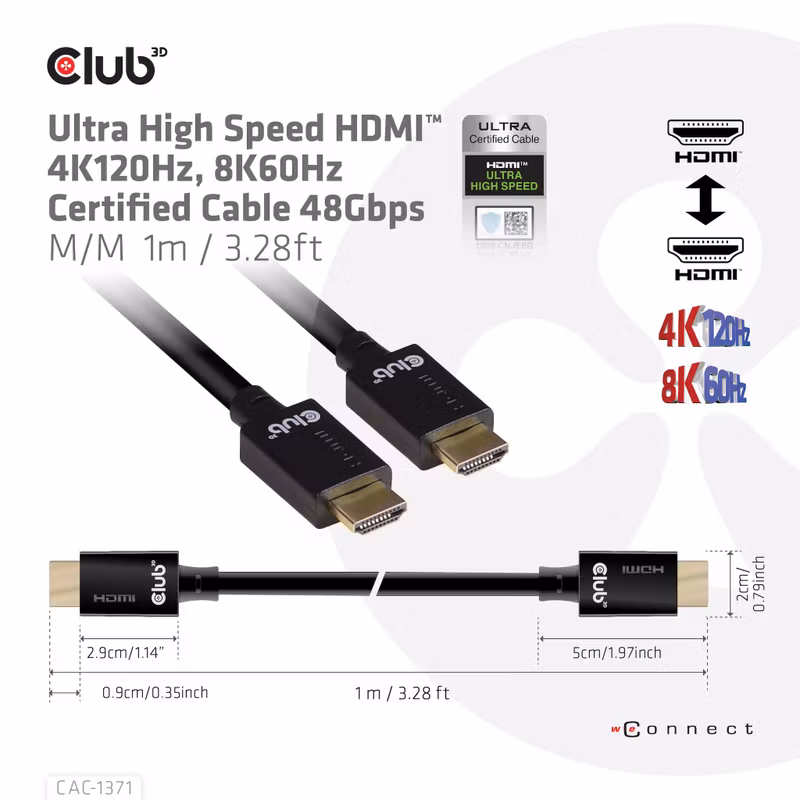 Club 3D CAC-1371 HDMI 2.1 Ultra High Speed HDMI-kabel 1 m Svart