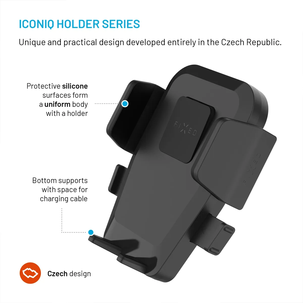 FIXED Iconiq Flex XL mobilhållare för vindruta och instrumentbräda Black